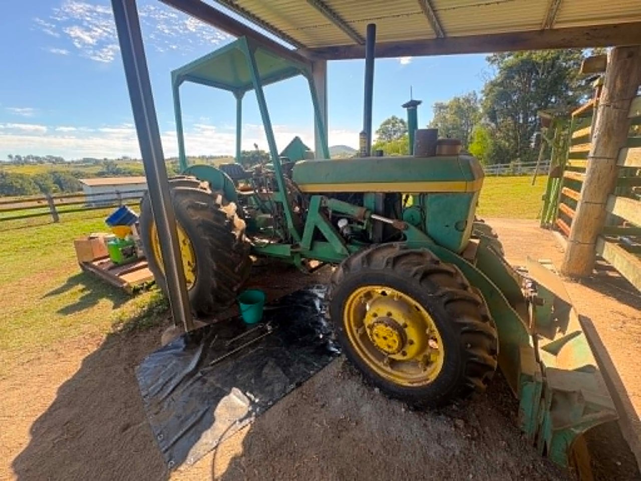 Tractor under a rural shed